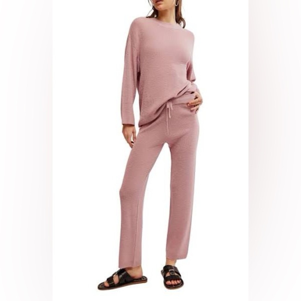 Free People Beach Malibu Pink Mauve Sweater Knit Wide Leg Pants Size Medium